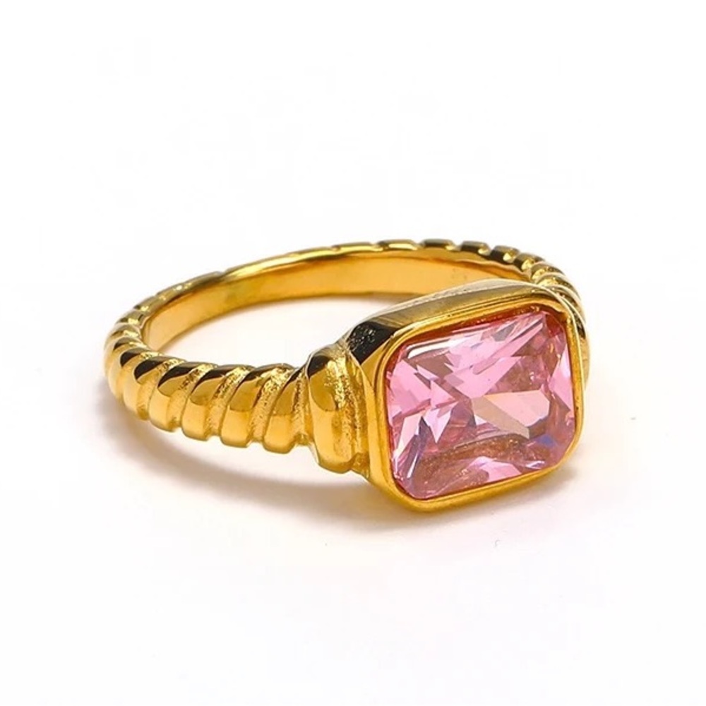 18K Gold Plated Pink zircon Crystal Ring*Pink Sapphire*Cubic Zirconia CZ*JD